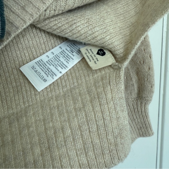 Madewell Mclean Pullover Sweater Merino Wool Pointelle sleeve Knit oatmeal XS - Picture 9 of 10